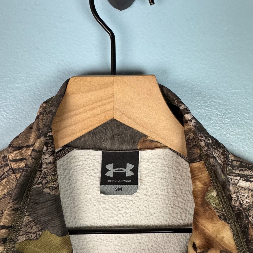 Under Armour Men's Small Brown Mossy Oak Breakup Camo Full Zip Fleece Vest Logo - Picture 5 of 8